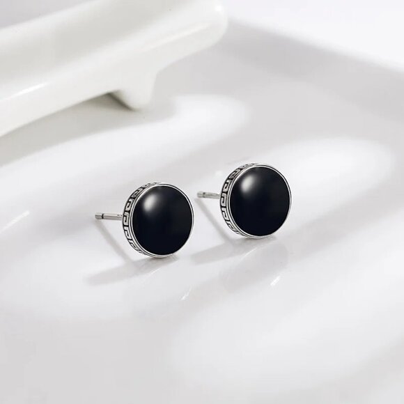🆕 Greek 6mm Black Button Style 18K White Gold Earring Studs  🆕 Hypoallergenic! - Picture 8 of 9